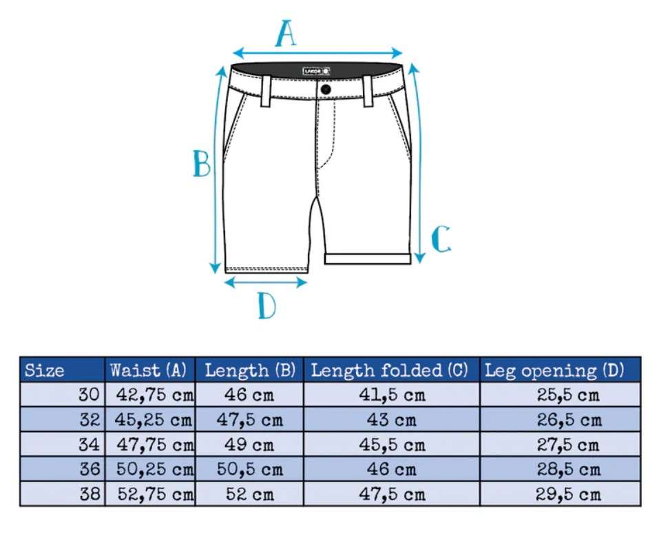 SIZE CHART LAKOR SHORTS