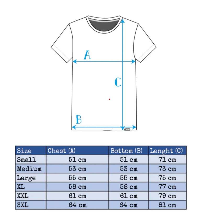 SIZE CHART LAKOR T SHIRT